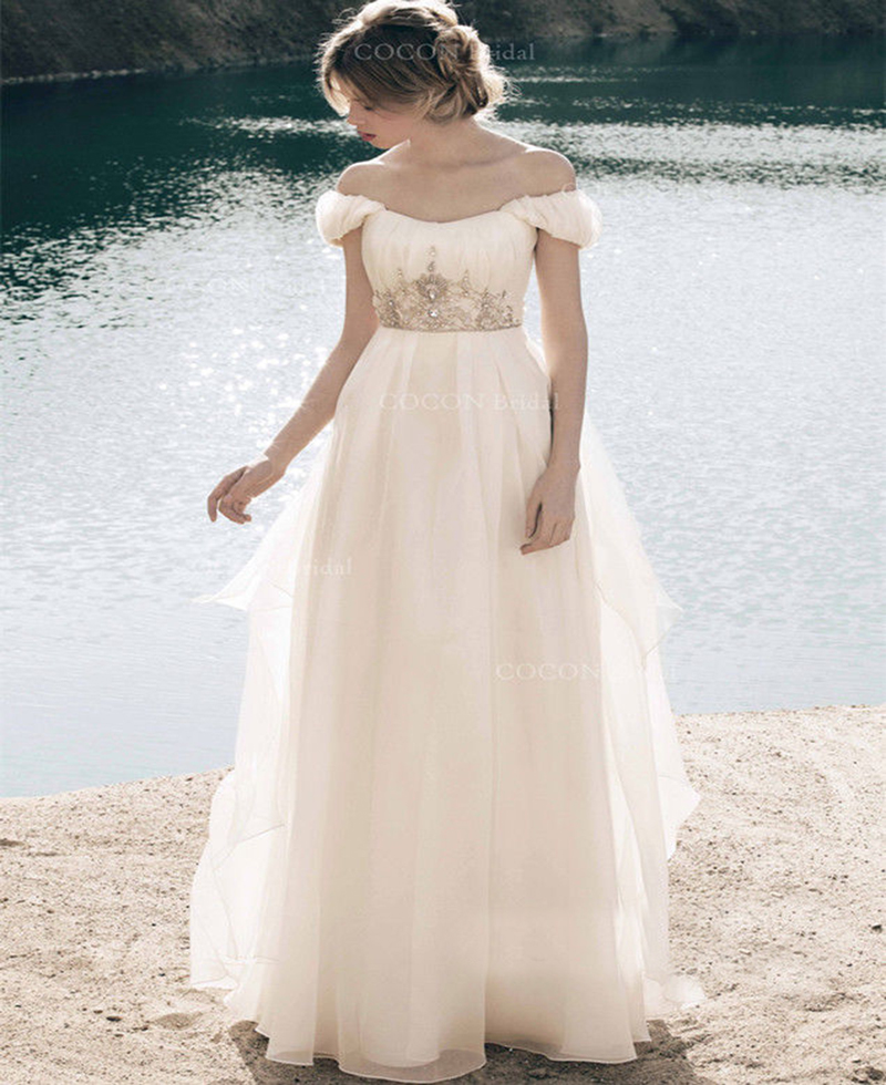 New Bohemian White Straps Beach Wedding Dress Crystals 
