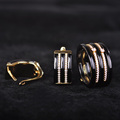 Simple Zircon Ceramic Jewelry Sets Earrings Ring Women Man 18K Gold china Porcelain Five Lines Wide