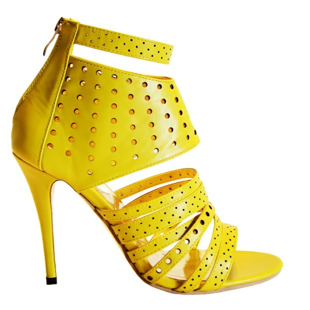 Custom-made-Yellow-Hollow-Out-Ankle-High-Women-Sandals-Thin-High-Heels ... Custom-made-Yellow-Hollow-Out-Ankle-High-Women-Sandals-Thin-High-Heels ...