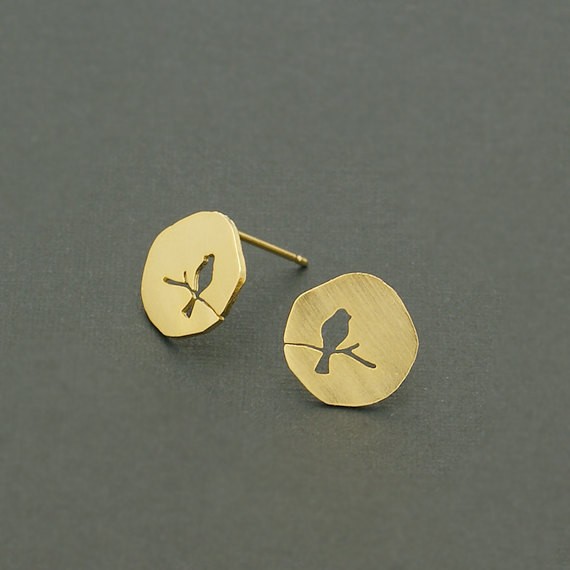 Image of 2016 New Design Cute Gold silver Plated Hollow Animal Bird On A Branch Stud Earring for Women Party Gifts S089