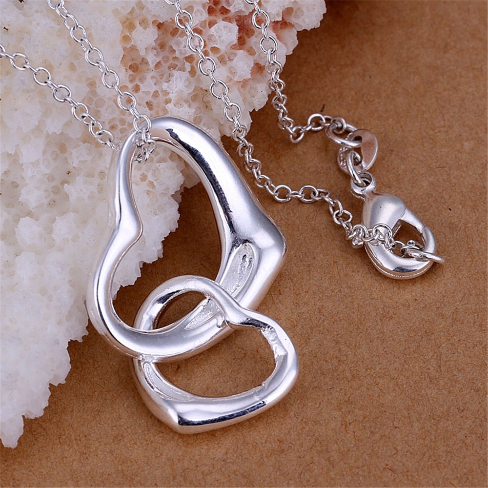 Wholesale Hot Sale Love Hearts Shaped Silver Plated Pendant Simple Romantic ries for Women HFNE0798