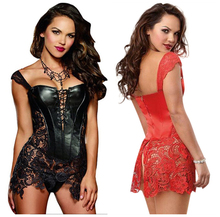 2016 Hot Sale Faux Leather Corsets And Bustiers Sexy Steampunk Overbust Corset Dress Lace-Up Hollow Out Waist Trainer S-XL