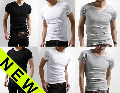 Image of New Men's Slim Fit V-neck/crew neck T-shirt Short Sleeve Muscle Tee Small Size