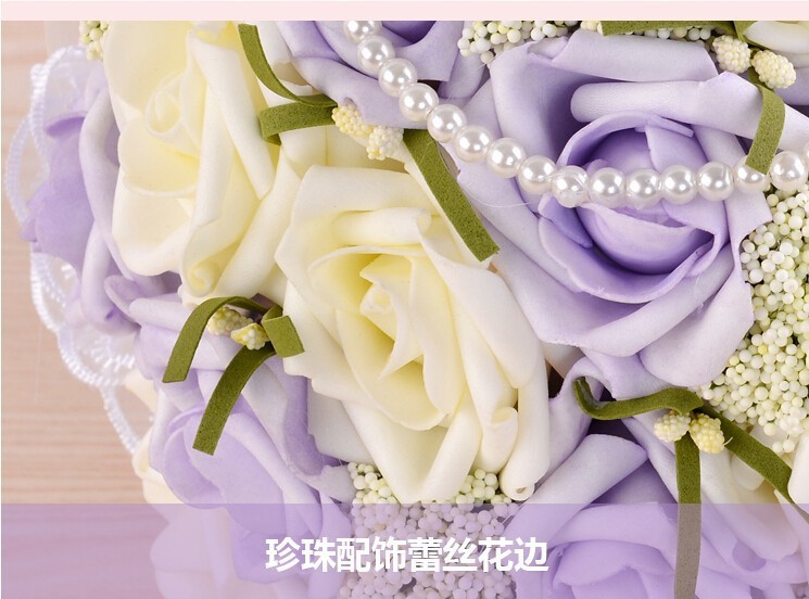 2015 Beautiful Purple Wedding Bouquet All Handmade Bridal Flower Wedding Bouquets Artificial Pearls Flower Rose Bouquet