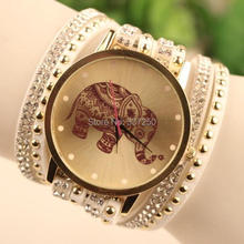 2015 New ladies luxury elephant rhinestone wrap bracelet quartz wristwatches women dress watches relogio feminino montre