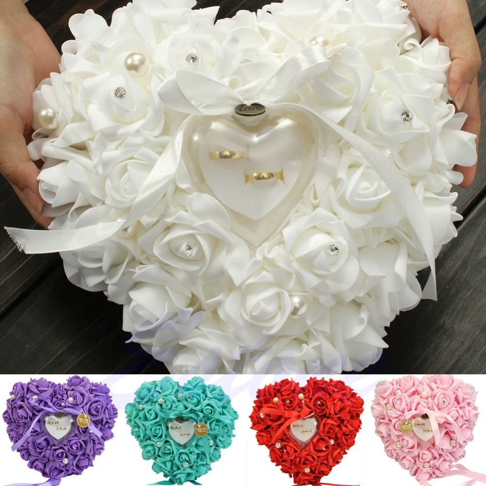 Image of Free Shipping NEW Elegant Rose Wedding Favors Heart Shaped Design Gift Ring Box Pillow Cushion S127