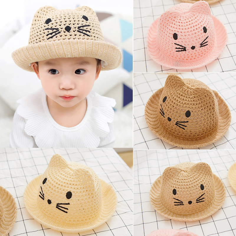 Cartoon Cat Hat for Women Breathable Wide Brim Lace Cat Ear Sun Hat Outdoor Lad