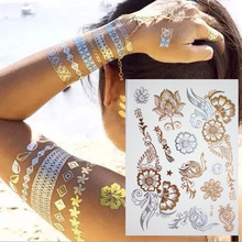 new Indian Arabic designs golden silver flash tribal henna tattoo paste metalicos metal tatoo sticker sheets on body hand