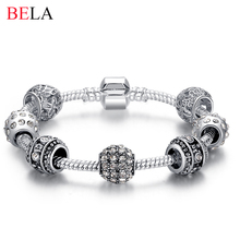 Fashion Women Bracelet Silver Plated Crystal Bead Charm Bracelet For Women Fine Jewelry Original Bracelets Gift PS3005