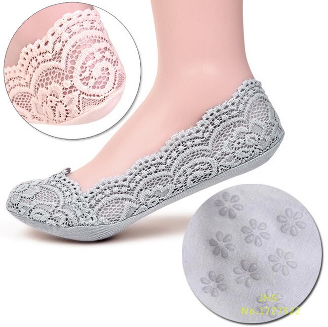 Image of Fashion Women's Cotton Lace Antiskid Invisible Liner Low Cut Socks 2K8G