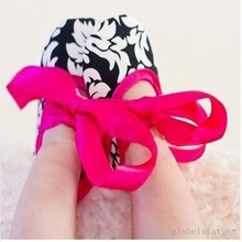Infant Baby Toddler Girl Dot Damask Zebra Leopard Print Silk Ribbon Shoe Newborn