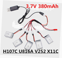 5pcs 3.7v 380mah lipo battery and USB charger for Hubsan X4 H107 H107C Wltoys Walkera U816A V252 Syma X11C Mini rc Quadcopter
