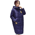 Kroean Style Woman Oversized Hooded Puffer Jacket Blue Gray Pink Quilted Parka Girls Hood Wadded Overcoat