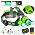 BORUiT B22 8000LM XM L2 2XXPE Green LED Headlamp Hunting Headlight Flashlight power by 2x18650 USB