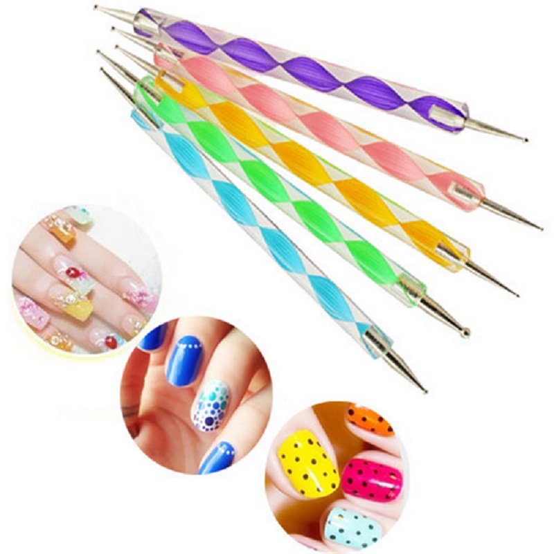 Image of 5PCS/pack 2Way Marbleizing Dotting Manicure Tools Painting Pen DIY Nail Art Paint Nail Art Dot Dotting Tool Nail Care