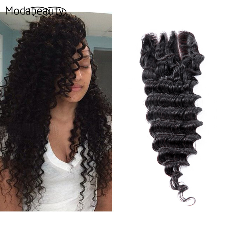 Image of 130% Density Brazilian Virgin Hair Lace Closure Bleached Knots 3.5x4 Unprocessed Human Hair Lace Top Closure Brazilian Deep Wave