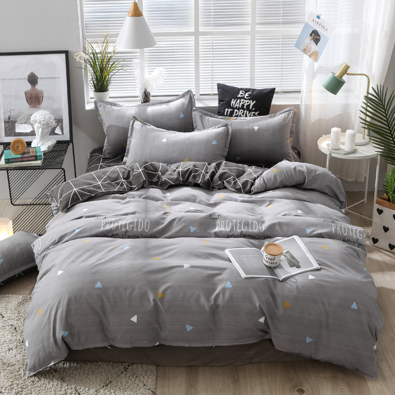 Gray Triangle Plain Bedding Set Soft Polyester Fabric Duvet Cover