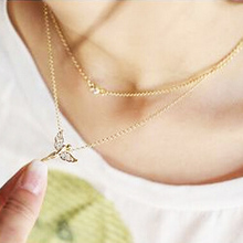 Free shipping new hot Fashion High quality Gold-plated chain rhinestone angel wings pendant Necklace Statement jewelry 2014 PT33