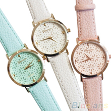 Women’s Geneva Faux Leather Band Elegant Flower Casual Analog Quartz Wrist Watch  2MQK
