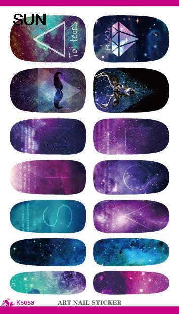 Water Transfer Nails Art Sticker Cartoon Mystery Galaxies Pattern Design Manicure Decor Decals Fashion Nail Wraps
