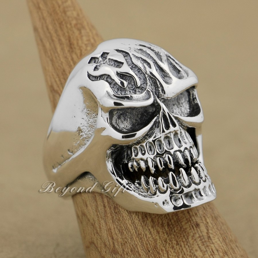 925 Sterling Silver Huge Heavy Skull Mens Biker Punk Ring 9Q019A US Size 8~13