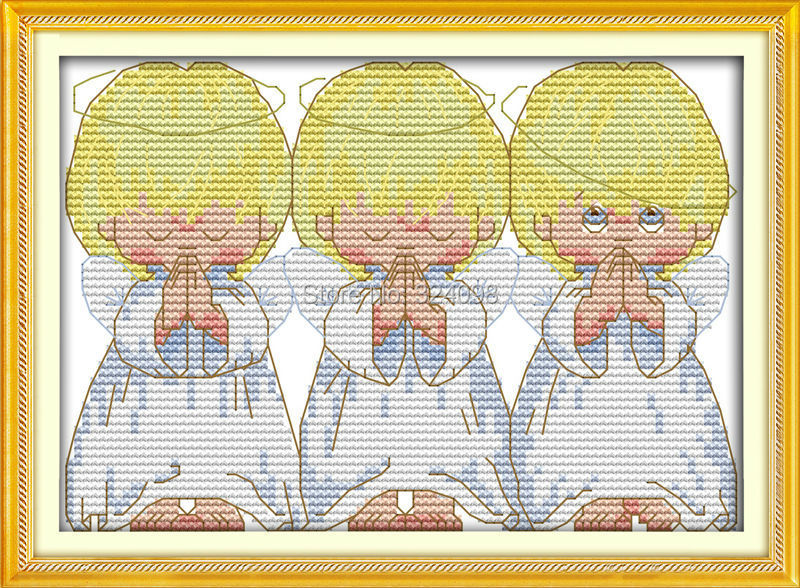 Image of Wholesale Needlework,Stitch,DIY DMC Cross Stitch,Sets For Embroidery Kits,The Pray Little Angels (2) Counted Cross-Stitching