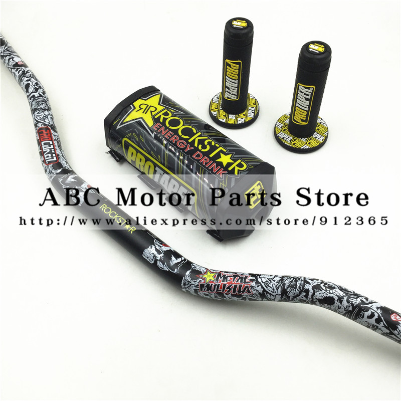 Image of Rockstar Handlebar Pads PRO Taper Handle Grips Metal Mulisha Pack Fat Bar 1-1/8" Pit Bike Motocross Motorcycle Handlebar 810mm