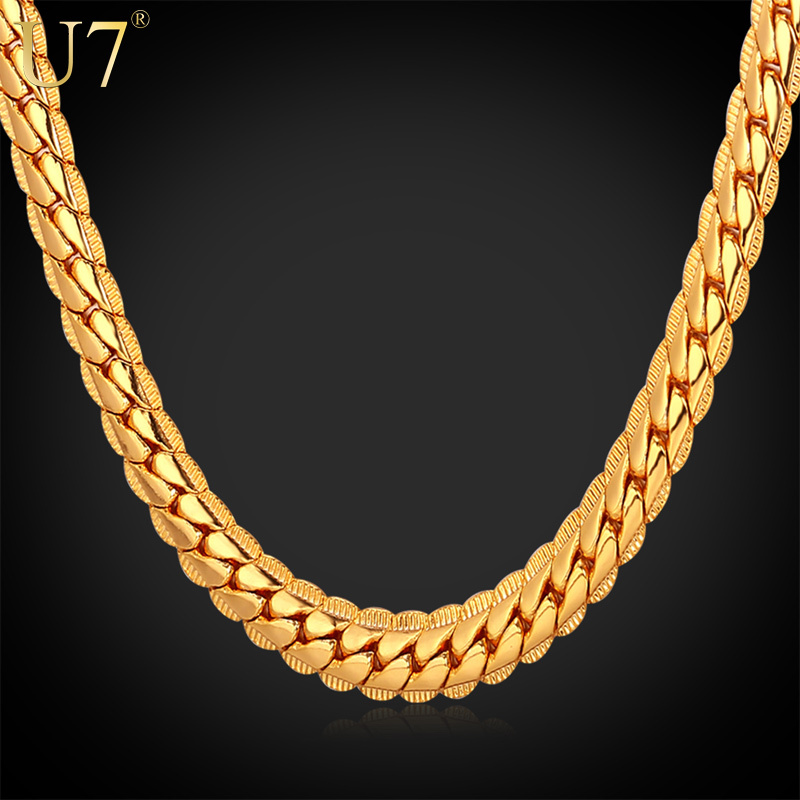 Image of 18K Real Gold Plated Necklace With "18K" Stamp Men Jewelry Wholesale New Trendy 3 Colors 6 MM Wide Snake Chain Necklace N308