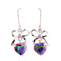 lingmei Wholesale Fsshion Love Heart Cut Mystic Rainbow Topaz 925 Dangle Hook Silver Earrings Jewelry Women Party Free Shipping