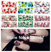 HOT 24 pieces Water transfer printing beauty flowers design stylish nail art sticker decal stickers on
