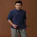 Fashion Trends Blue Chinese Men s Cotton Linen Classic Kung Fu Shirt Chinese Button Costume Tang
