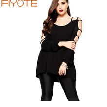 Women Blouse Big Size Plus 4XL Cut out Swing Arm Top Hot Selling Hammock Spring Full Sleeve Brief Black Blouses