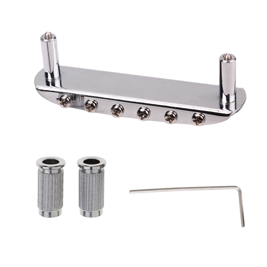Gusnilo New Threaded Saddle Guitar Bridge with Mounting Cup for Mustang Jazzmaster Jaguar Chrome