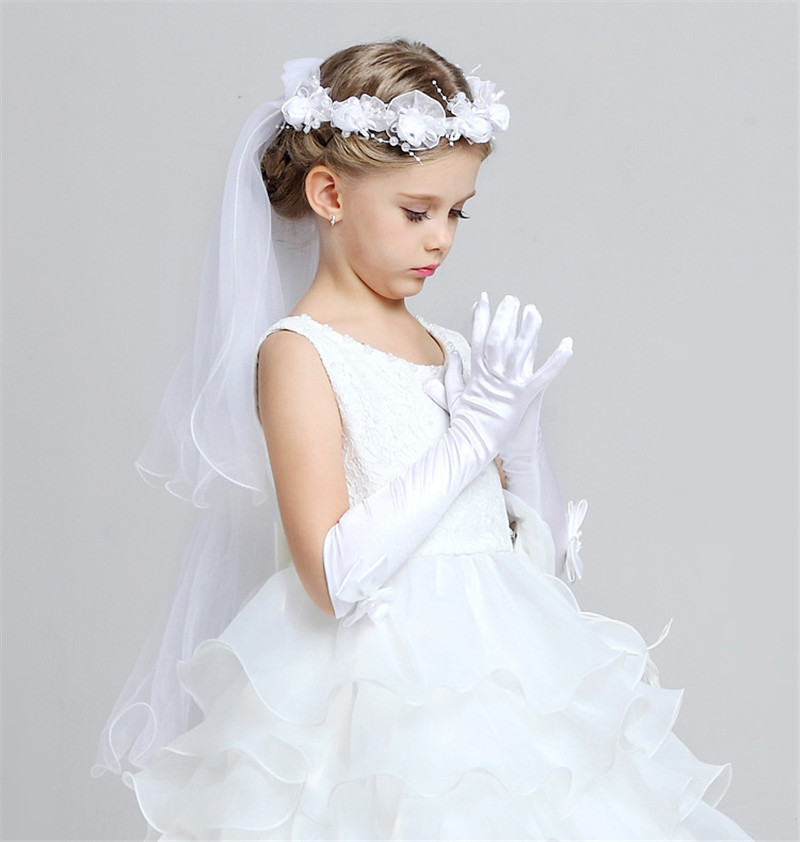 Allure Maek 6 Pairs Girls Satin Gloves Princess Dress Up Bows Gloves Long Formal Gloves for Party Ages 3 to 8 Years Old