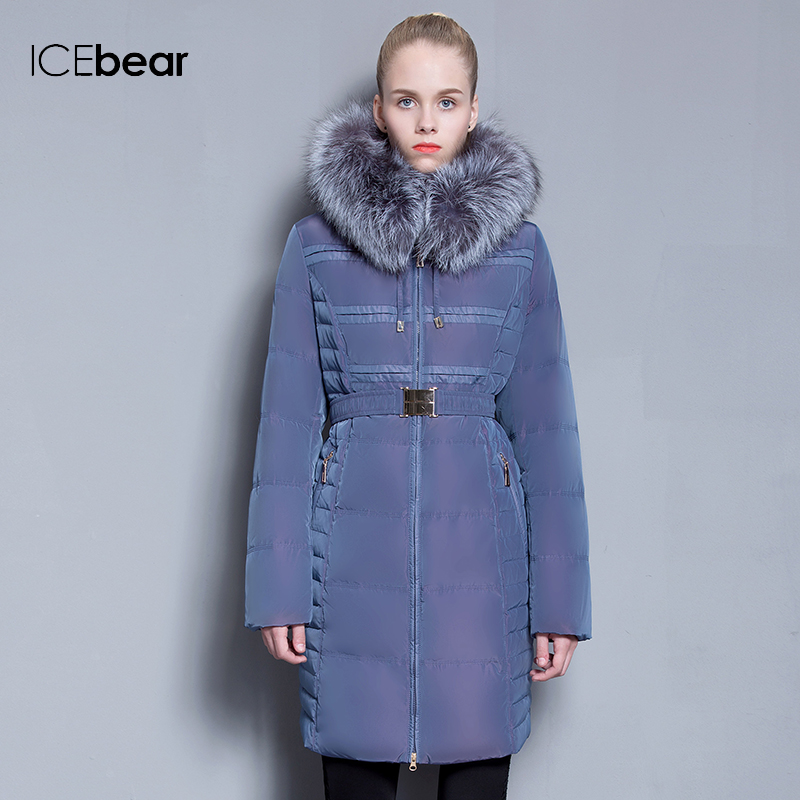 Icems icebear long more fashion cap heavy hair tie belt down jacket to keep warm winter coat coat free shipping