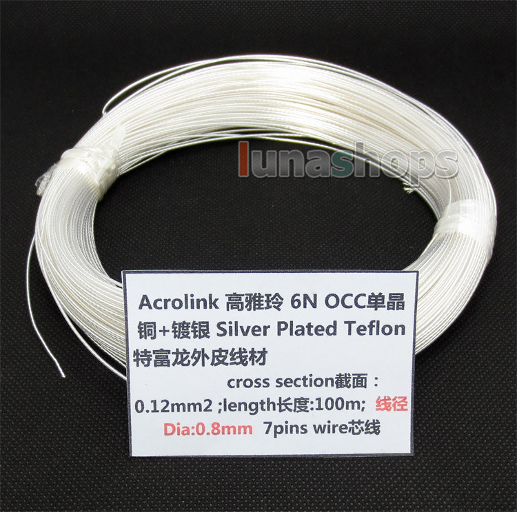 100m Acrolink Silver Plated 6N OCC Signal Teflon Wire Cable 0.12mm2 Dia:0.8mm For DIY