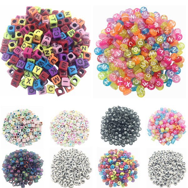 Image of 100 piece/Lot Handmade/DIY Square/Round Alphabet Digital/Letter Beads Acrylic Cube for Jewelry Making Loom Band Bracelets