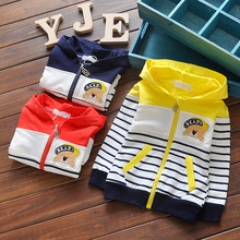 2016 spring baby boys girls long sleeve coat children hoodded stripe sport outwear kids cartoon outdoor sweater