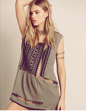 2015 Hot style Summer beach Casual Vintage Ethnic Hand beading Embroidery Hollow out Cotton Linen Long