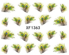 High Quality New Fashion 3D Silver Nail Art Stickers Decals Hot Stamping Nail Beautiful green peacock