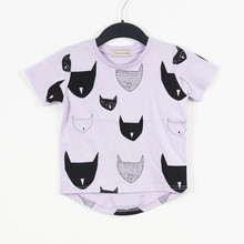 Free Shipping 2014 Brand New Premium 100 Cotton Jersey allover cat print Short Sleeve boy s