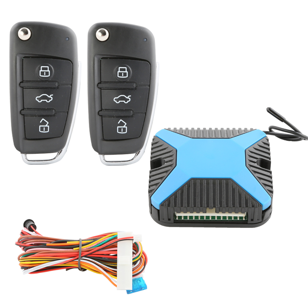 Image of 1 blue brain car keyless entry kit remote central door locking, DC12V remote trunk release& outside code-learning button