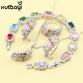 Fashion 925 Silver Jewelry Sets Multicolor Stones White Topaz Superb Necklace Rings Earrings Bracelet For Women