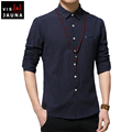 VISADA JAUNA 2016 Spring New Arrivals Male Solid Shirt Long Sleeve Casual Style Cotton Linen Slim