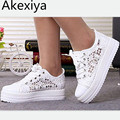 Akexiya New 2017 Cutouts Lace Canvas Shoes Hollow Floral Print Breathable Platform Women Sneakers Free Shipping