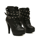 2016 New Winter Women Black High Heel Martin Ankle Boots Buckle Gothic Punk Motorcycle Combat Boots
