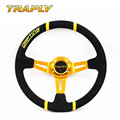 TRAPLY Deep Dish Suede Leather Steering Wheel OMP 14inch 350mm PVC Drifting Automobiles Sport Steering Wheel