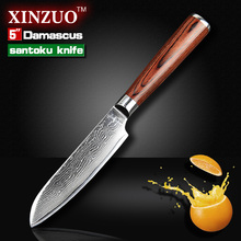 5″ santoku knife Japanese VG10 Damascus stainless steel kitchen knife sharper chef knife with color wood handle FREE SHIIPPING