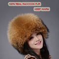 New autumn winter warm children fur hat women parent child real raccoon hat with two tails