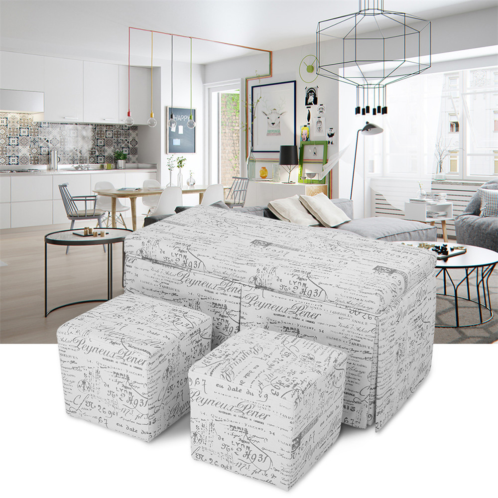 Langria 3 Piece French Script Patterned Fabric Storage Bench And